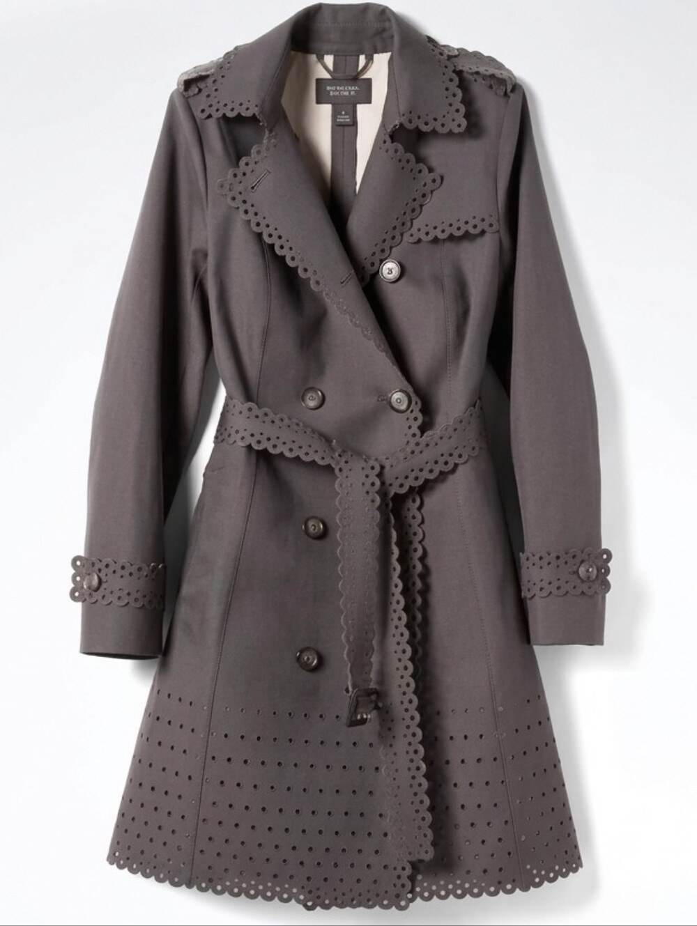 NWT Banana Republic 100% cotton gray eyelet scallop edge trench coat